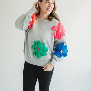 Floral Embellished Gray Sweater